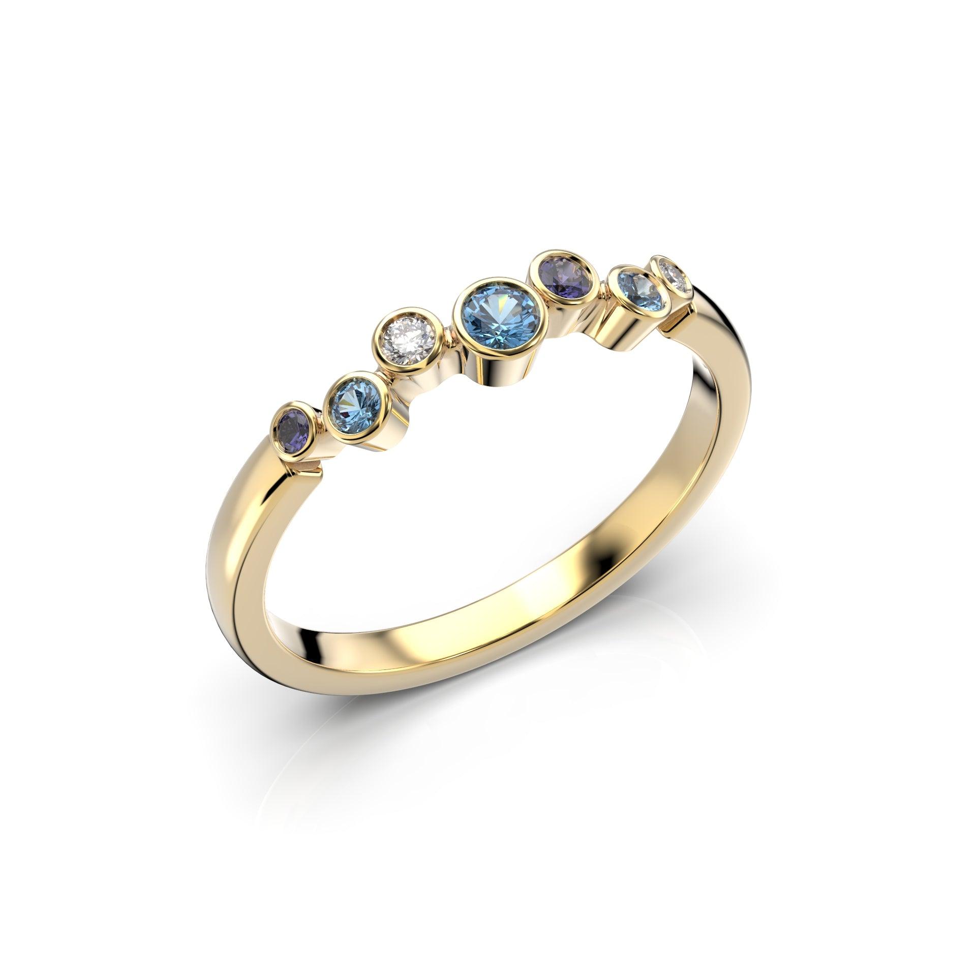 Festive Drop Blue - keltakultainen timanttivärikivisormus 14-644-015B-KK-150 - Puustjärven Kello & Kulta