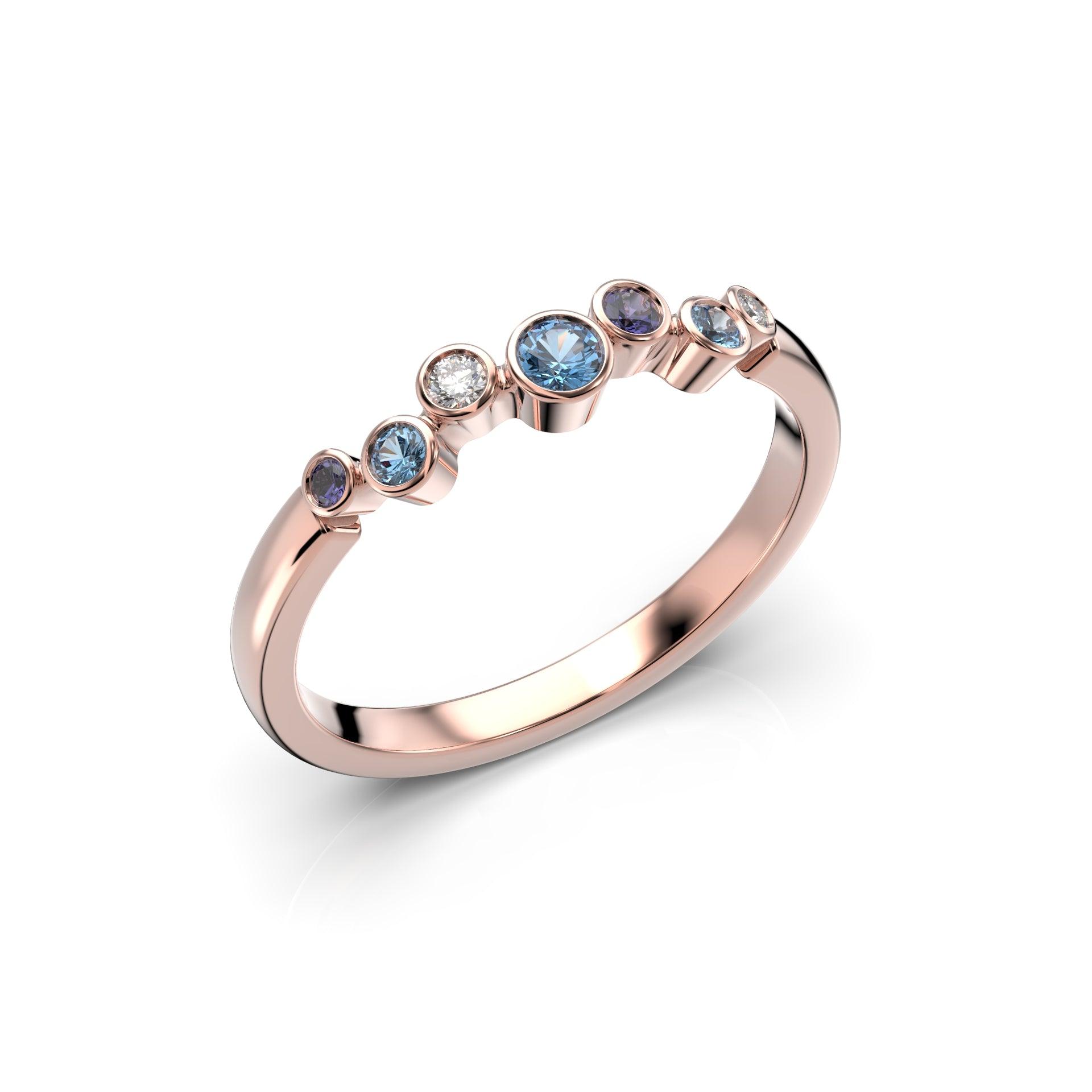 Festive Drop Blue - punakultainen timanttivärikivisormus 14-644-015B-PK-150 - Puustjärven Kello & Kulta