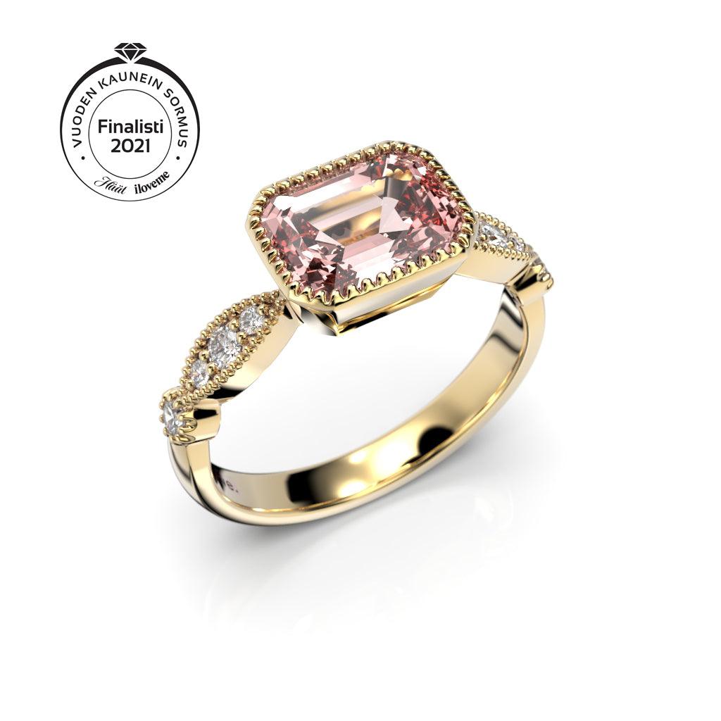 Festive Rosette - keltakultainen timanttimorganiittisormus 14-652-136-KK-150 - Puustjärven Kello & Kulta