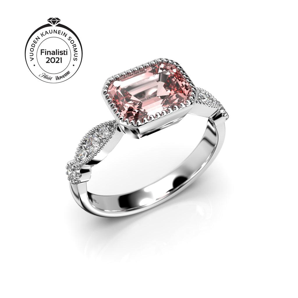 Festive Rosette - valkokultainen timanttimorganiittisormus 14-652-136-VK-150 - Puustjärven Kello & Kulta