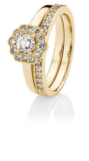 Kohinoor Aino timanttisormus 0,18ct + keskikivenä valkotopaasi keltakultaa - Puustjärven Kello & Kulta