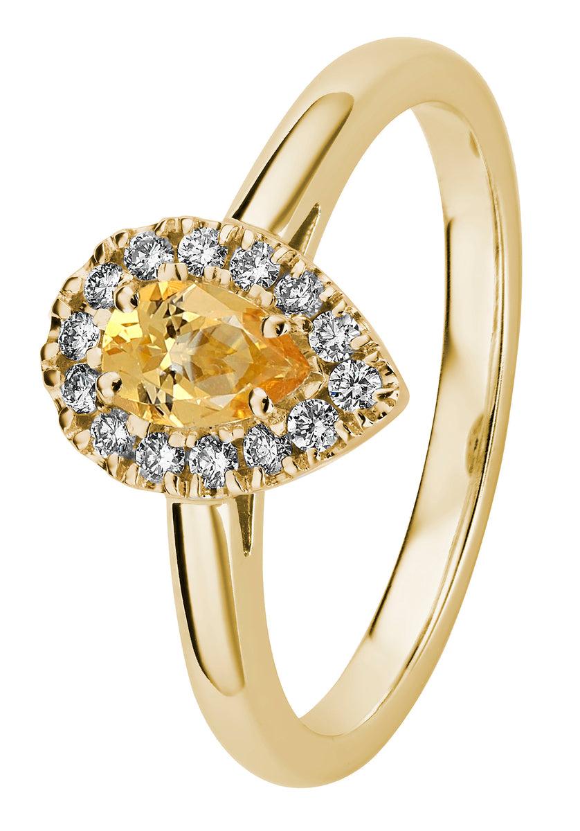 Kohinoor Garda 0,14ct+ pisara hionnainen Honey-topaasi sormus keltakultaa 033-420K-14 - Puustjärven Kello & Kulta