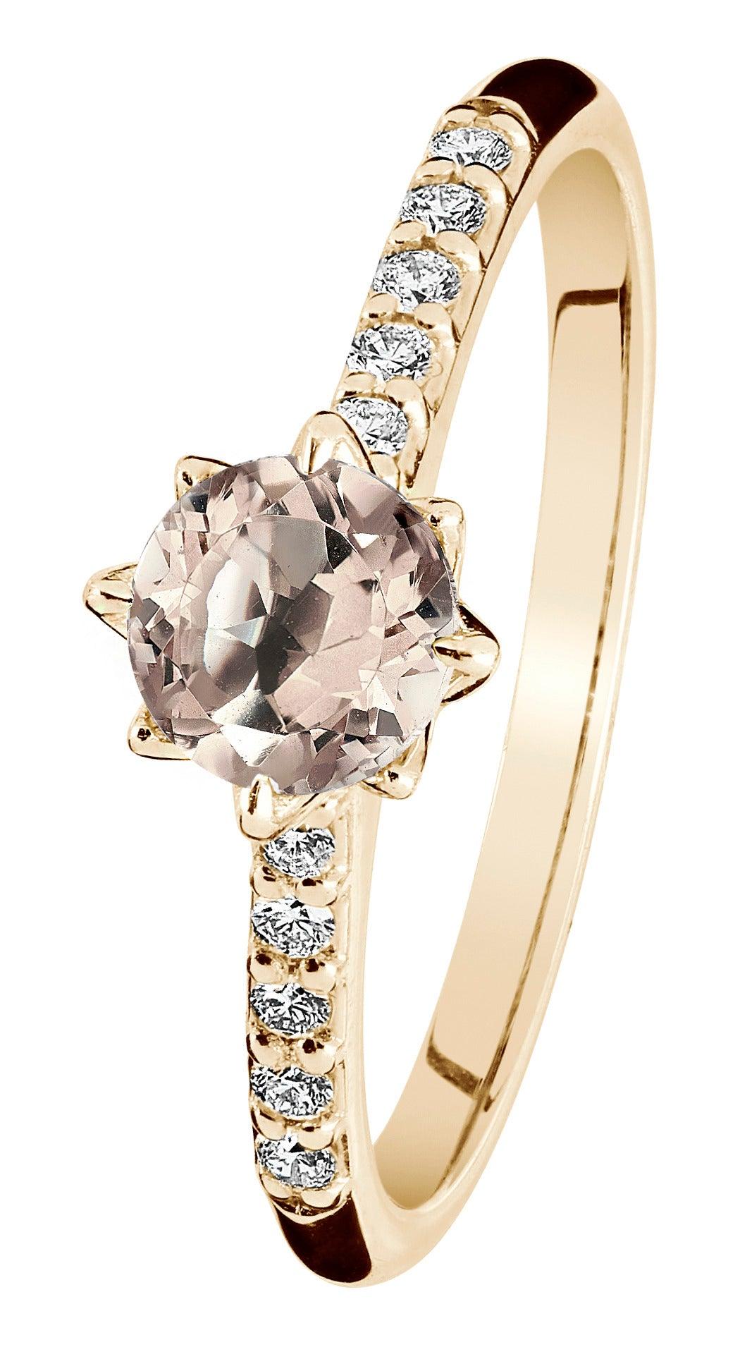 Kohinoor Rosa - keltakultainen timanttisormus morganiitilla 033-260-10MO - Puustjärven Kello & Kulta