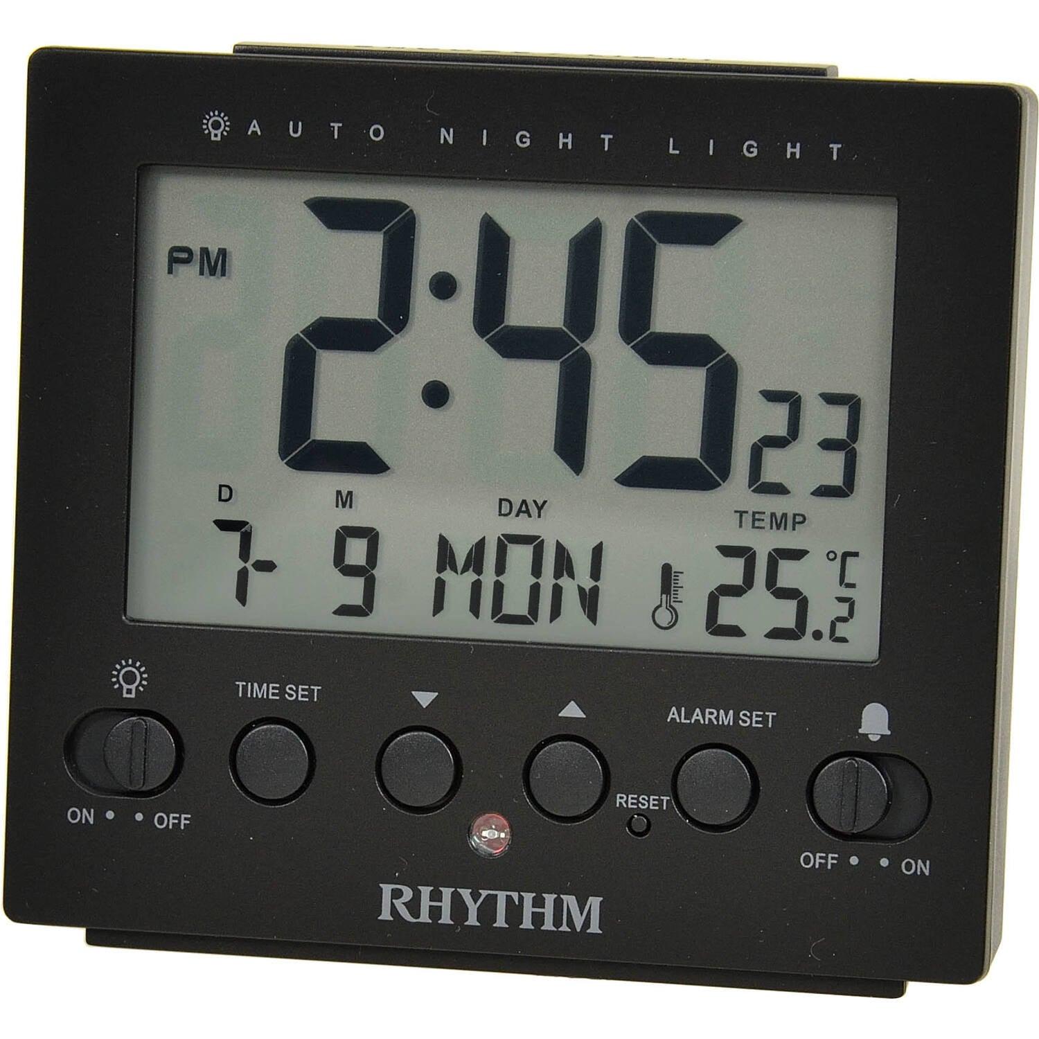 Rhythm - musta digitaalinen pöytäkello LCT099-NR02 - Puustjärven Kello & Kulta