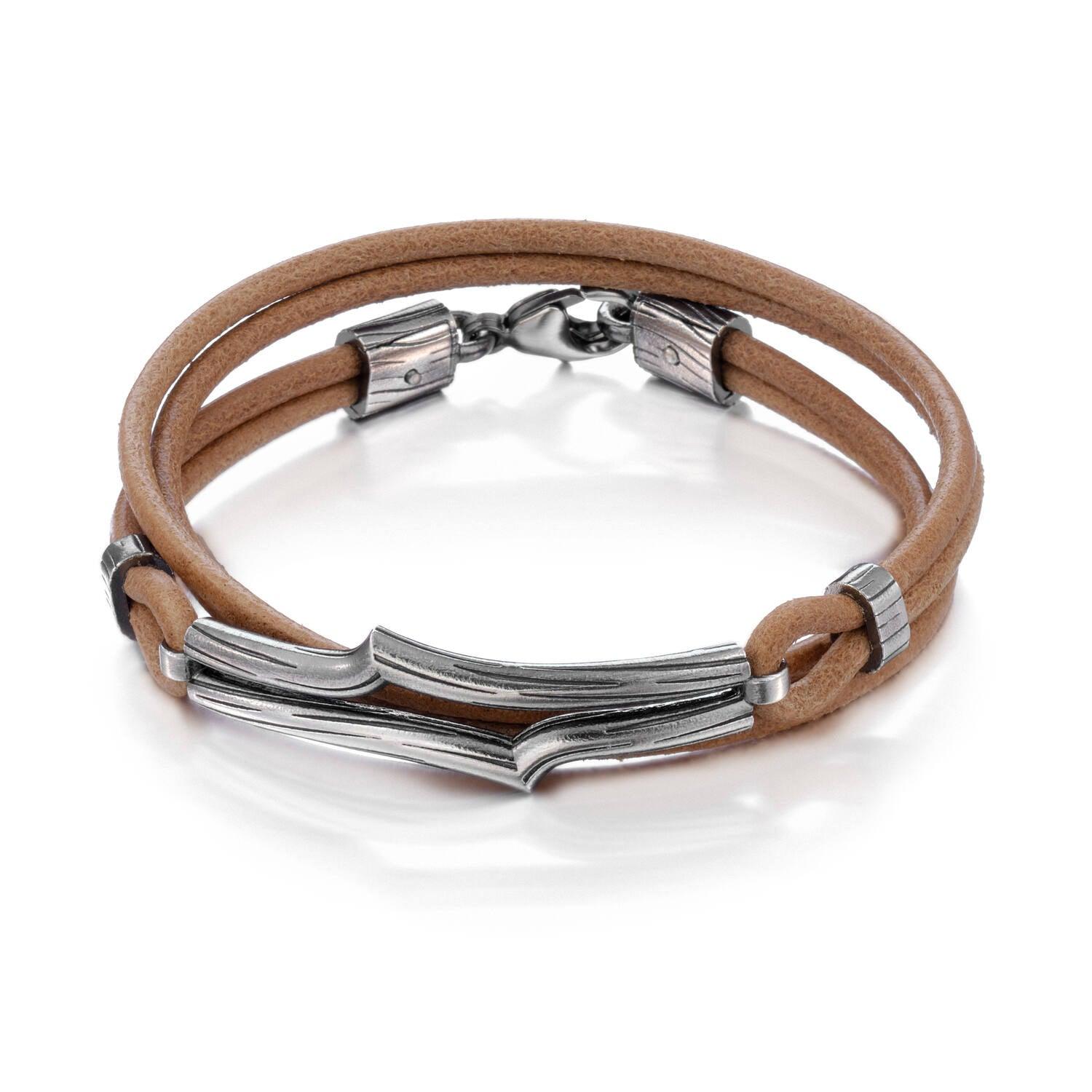 Lumoava Vaellus rannekekoru 54x13mm ruskea nahkanauha hopea L53239896195 - Puustjärven Kello & Kulta