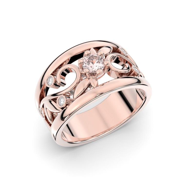 Metsän aarre 6x0,015ct H/Si+ 0,20ct morganiitti sormus 14K punakulta - Puustjärven Kello & Kulta