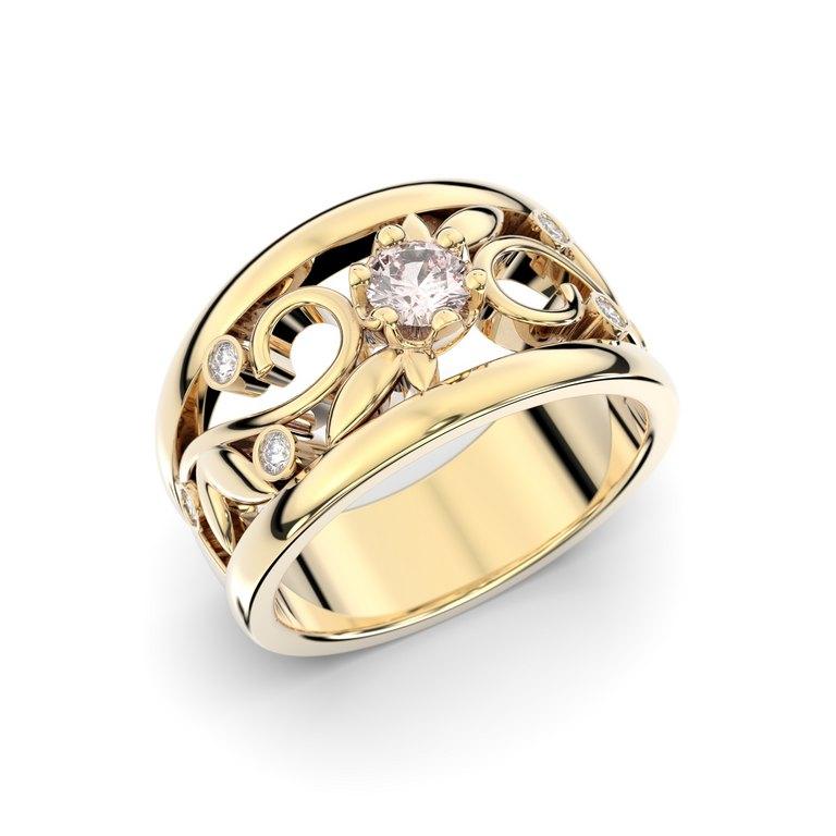 Metsän aarre 6x0,015ct H/Si + 0,20ct morganiitti sormus 14K keltakulta - Puustjärven Kello & Kulta