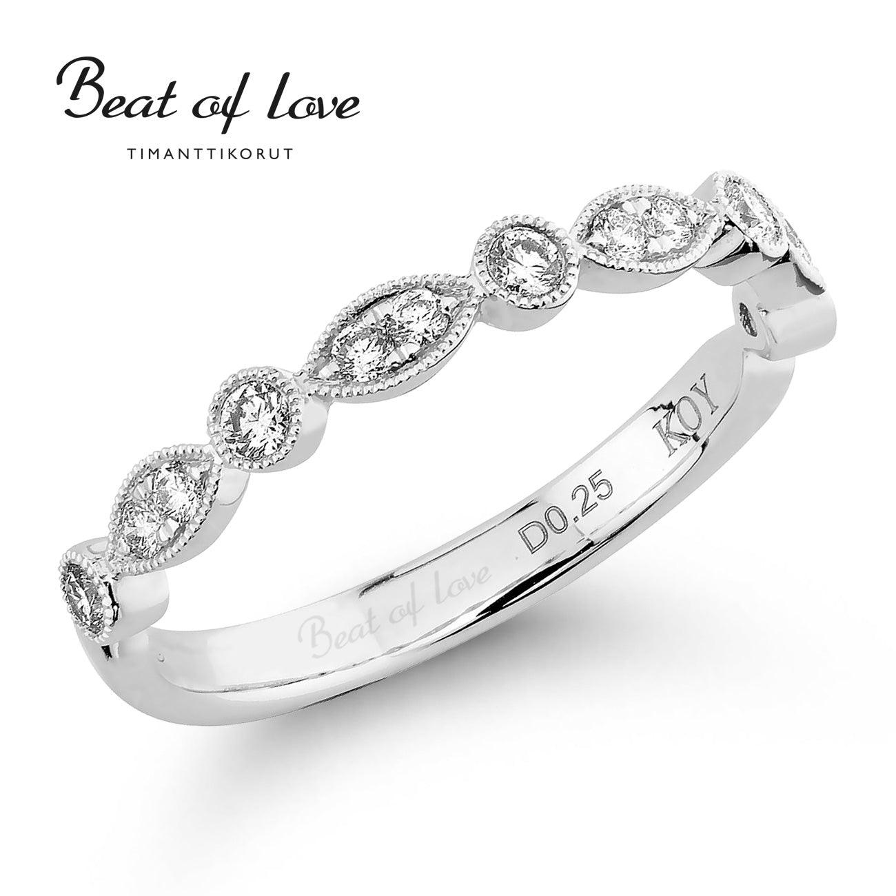 Beat of Love - valkokultainen timanttisormus R-0902DW-150 - Puustjärven Kello & Kulta