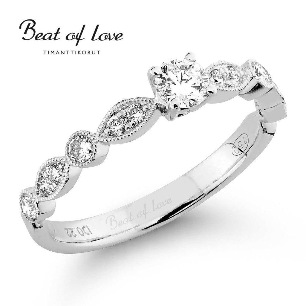 Beat of Love - valkokultainen timanttisormus R-0970DW-150 - Puustjärven Kello & Kulta