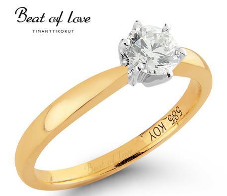 Beat of Love - keltakultainen timanttisormus R-20208D-150 - Puustjärven Kello & Kulta