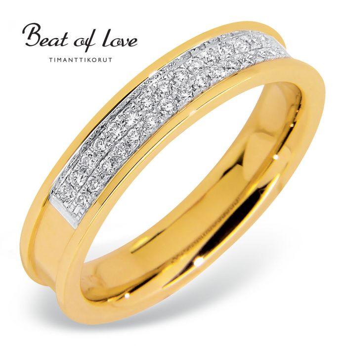 Beat of Love - keltakultainen timanttisormus R-22623D-150 - Puustjärven Kello & Kulta