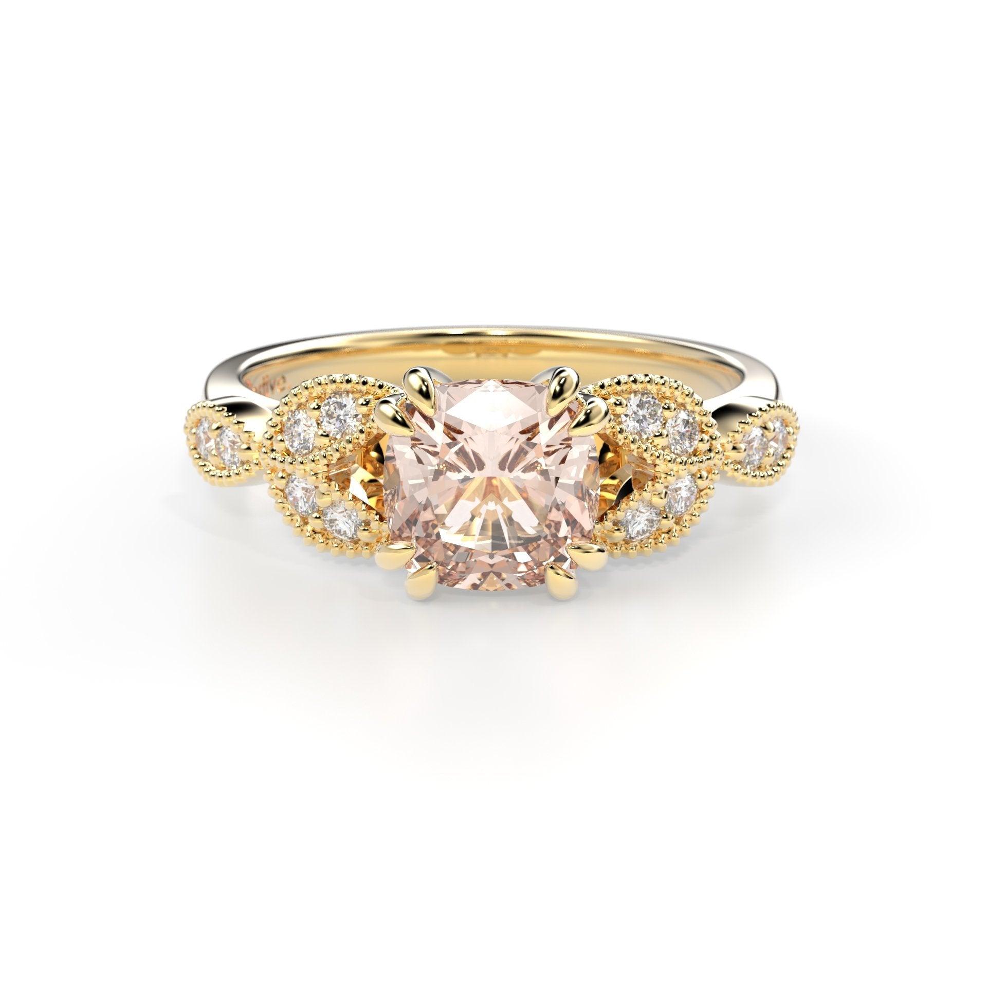 Festive Madison - keltakultainen timanttisormus morganiitilla 14-586-092M-KK-150 - Puustjärven Kello & Kulta