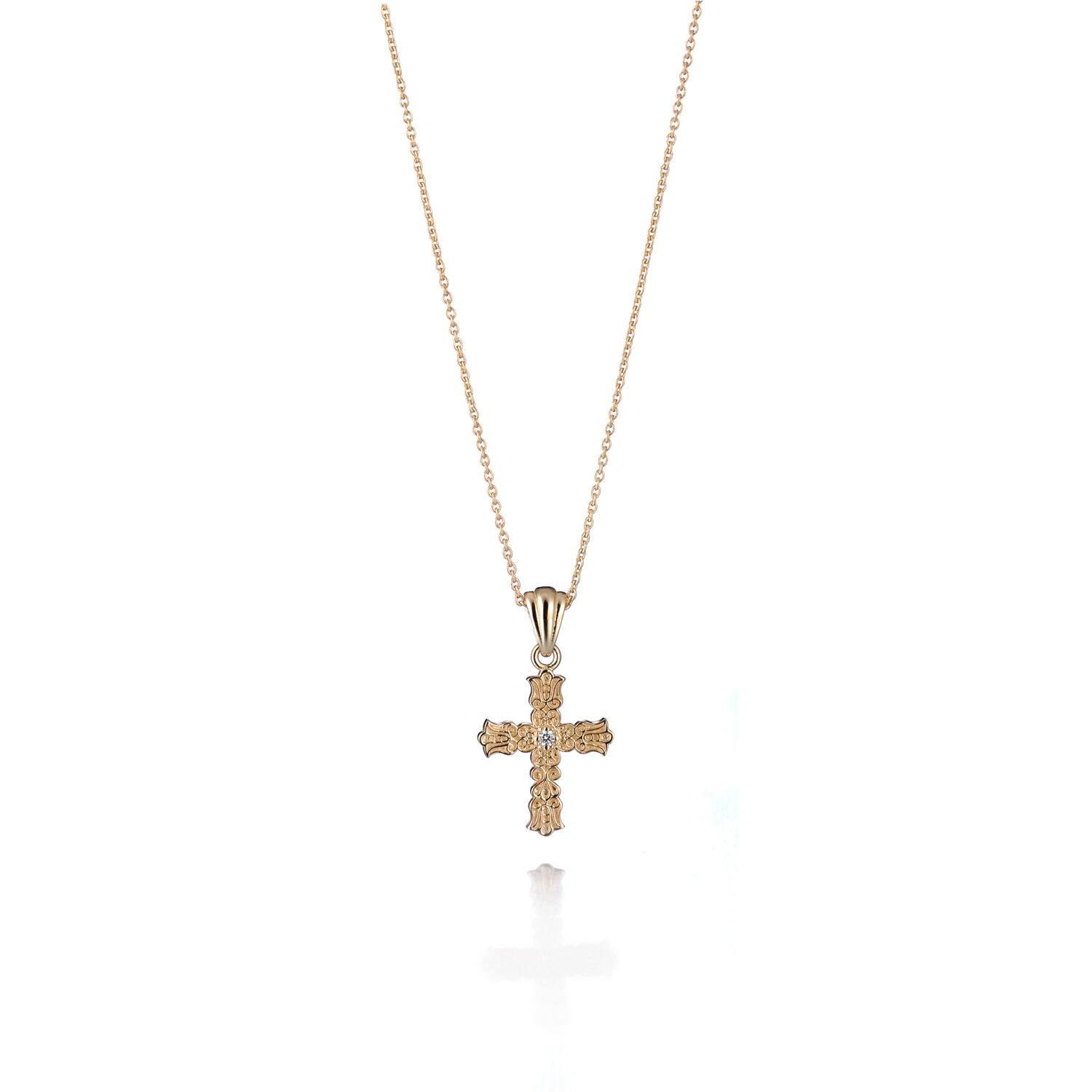 Lumoava Metsäkukkia risti 0,02ct H/Si 14K keltakulta - Puustjärven Kello & Kulta